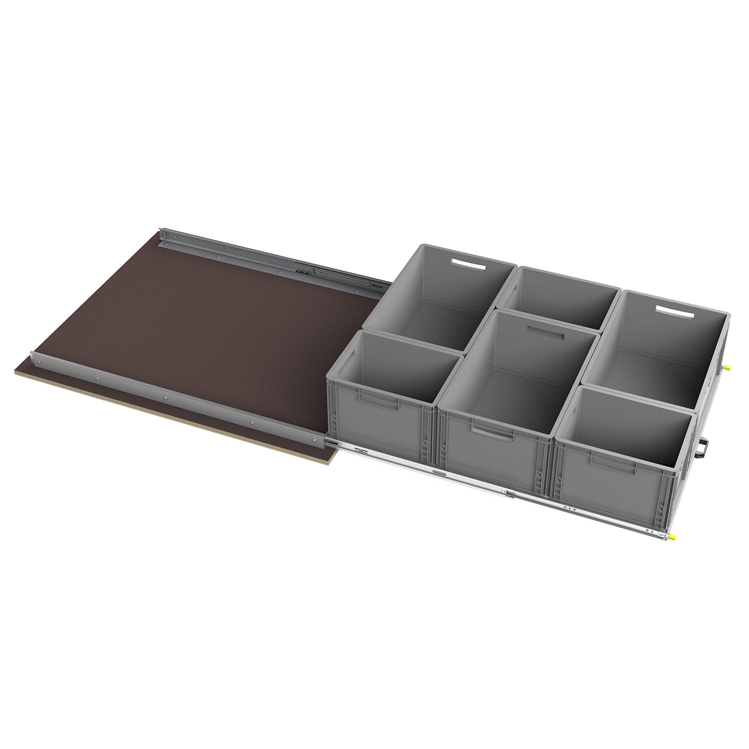 Heckauszug mit Montageprofilen und Eurobox Format 1200mm x 900mm von CamperXL.