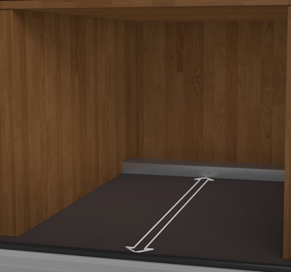 Vandret afstand: Forreste kant af gulvafslutningslisten til kanalen.