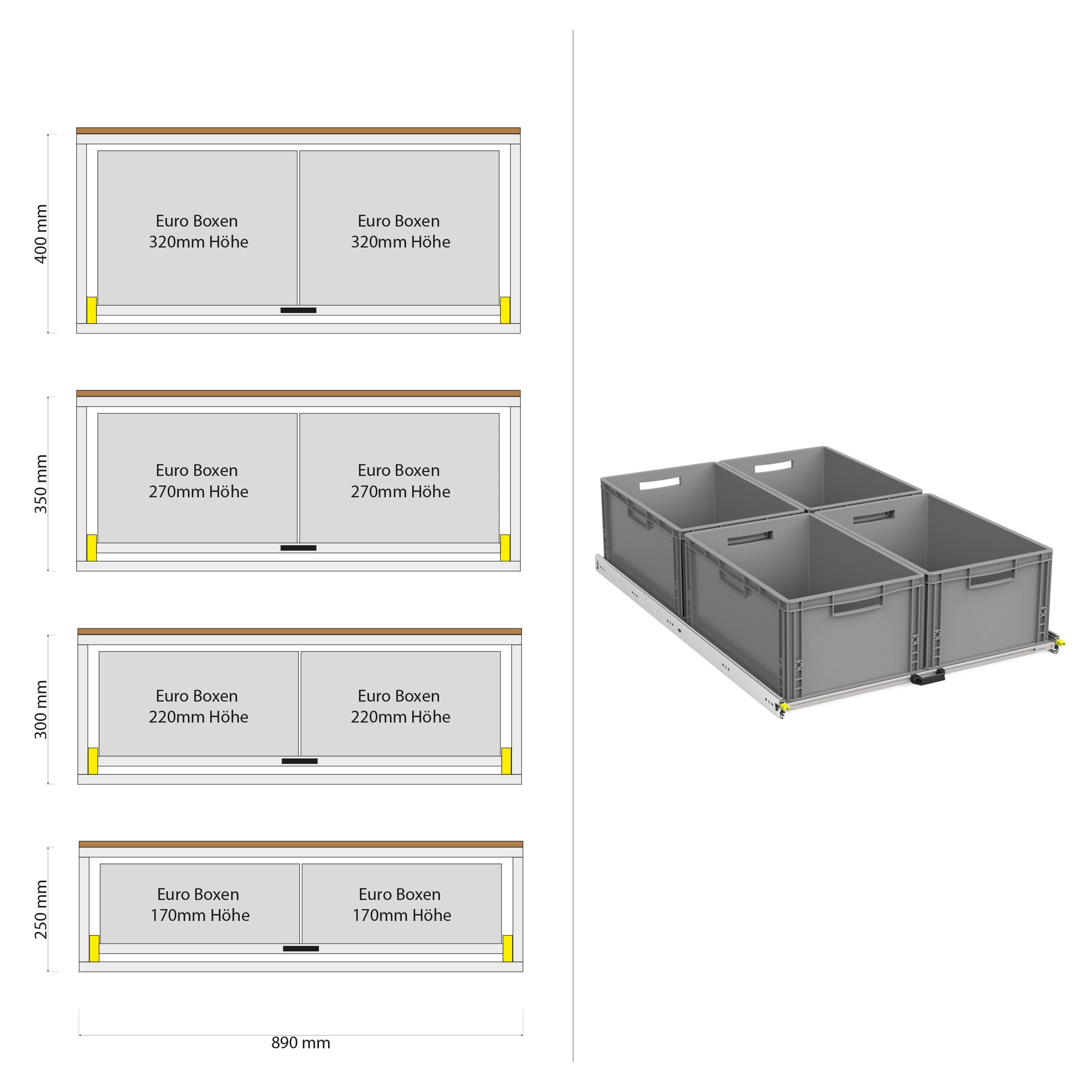 Bakutdrag för husbil skåpbil med hylla 1200mm x 400mm